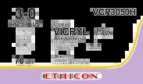 VICRYL PLUS фіолетовий 70см M2 USP3/0 одна голка JRB-1 Visiblack, тип колюча Taper Point, 17мм, 1/2 кола
